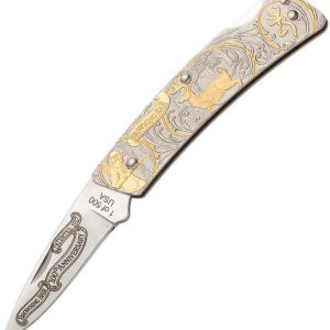 Browning BAR Folder Gold Hunting Sculpted Stainless Drop Pt Folding Knife 0275