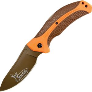 Kershaw Buck Commander Folding Brown Orange Hunting Knife Drop Pt Folder - 1898ORBRNBC