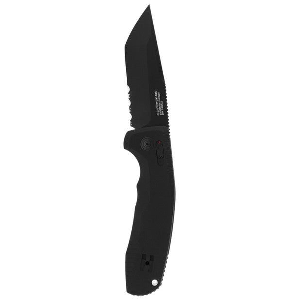 SOG-Tac Automatic AU-XR Lock Black Aluminum Cryo D2 Steel Tanto Partially Serrated Blade 15380457